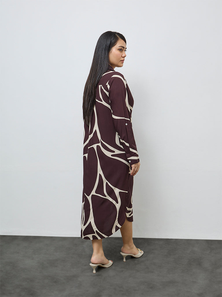 Buy Gia Dark Brown Abstract Design Shirt Dress from Westside