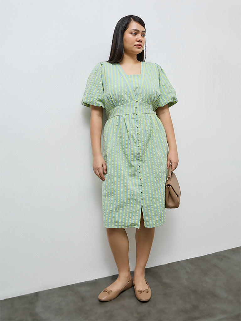 Gia Mint Seersucker Striped Cotton A-Line Dress