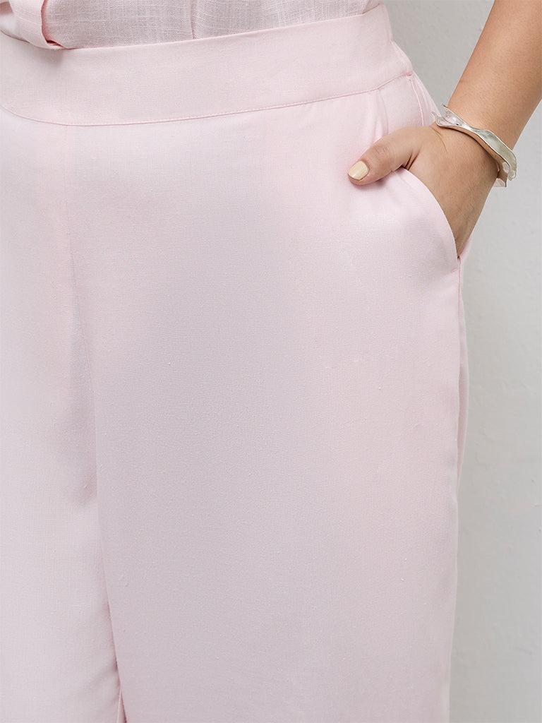 Gia Light Pink Solid High-Rise Cotton-Blend Trousers