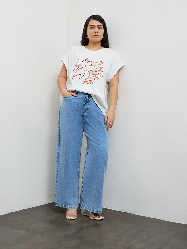 Gia White Printed Cotton T-Shirt