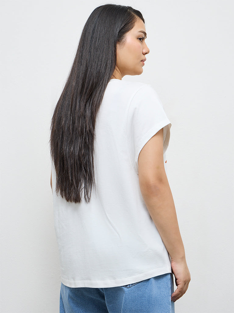 Gia White Printed Cotton T-Shirt