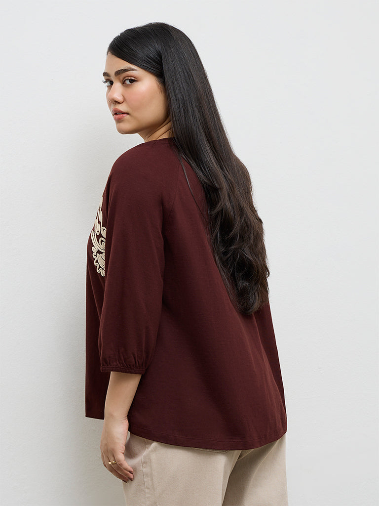 Gia Brown Embroidered Cotton Blouse