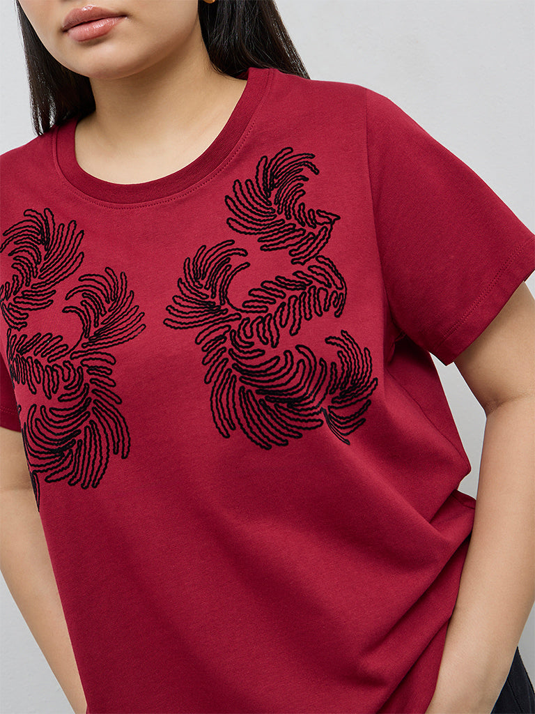 Gia Red Embroidered Cotton T-Shirt