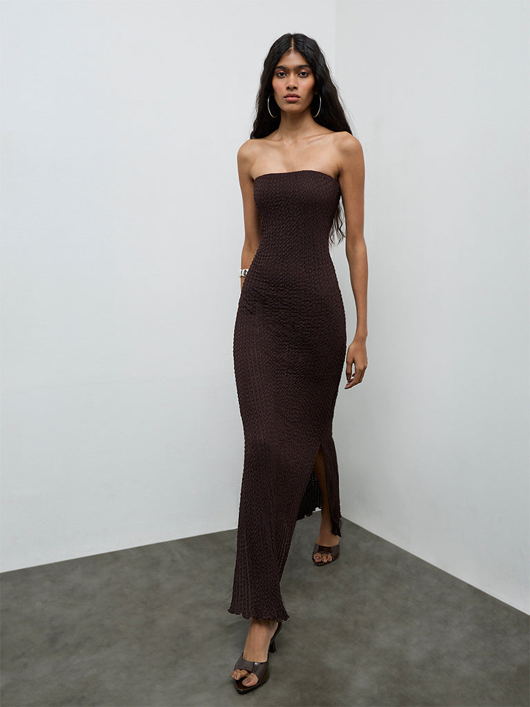 Buy Nuon Dark Brown Textured Bodycon Dress from Westside Buy Nuon Dark Brown Textured Bodycon Dress from Westside