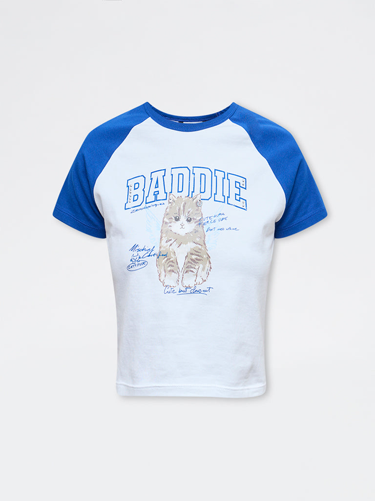 Nuon Blue Printed Cotton-Blend T-Shirt