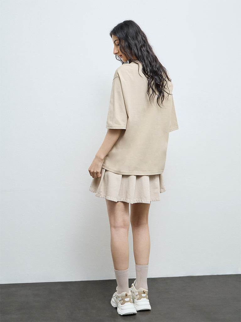 Nuon Beige Graphic Cotton T-Shirt