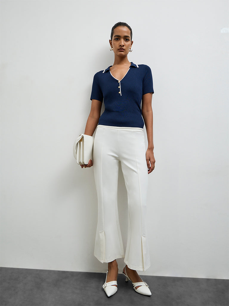 Wardrobe Navy Knit-Textured Top