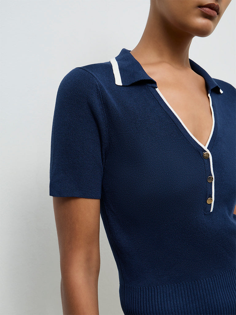 Wardrobe Navy Knit-Textured Top