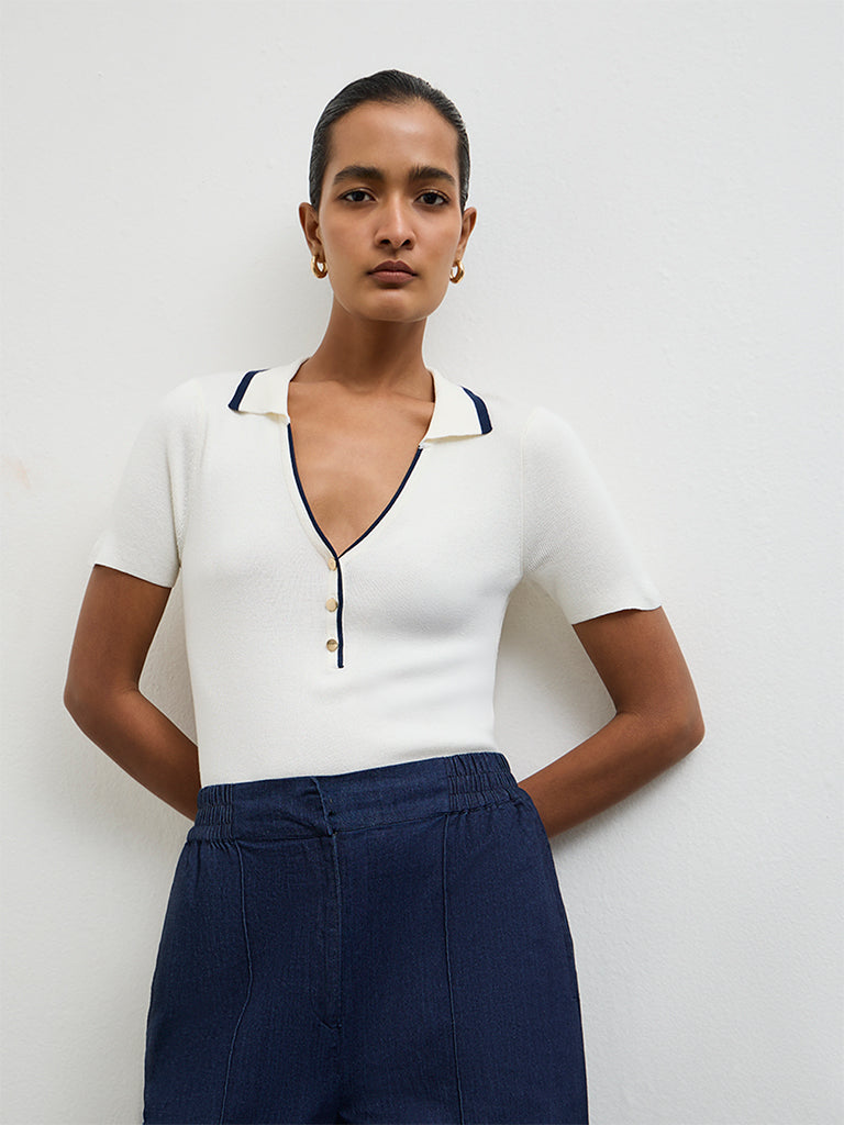 Buy Wardrobe Ivory Knit-Textured Top from Westside