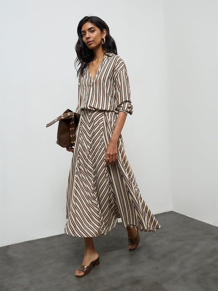 LOV Light Beige Striped Blouse