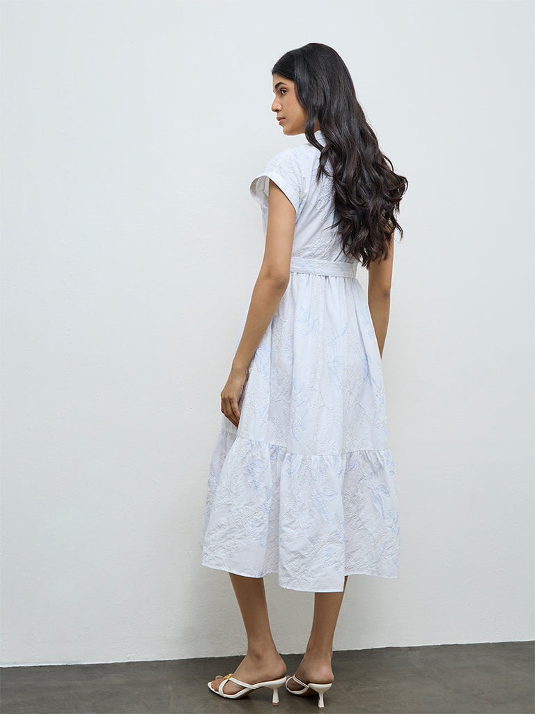 Buy LOV White Floral Embroidered Cotton Shirt Dress with Belt from Westside
