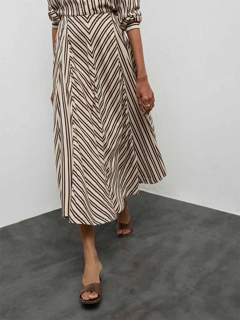 LOV Light Beige Chevron-Printed High-Rise Skirt