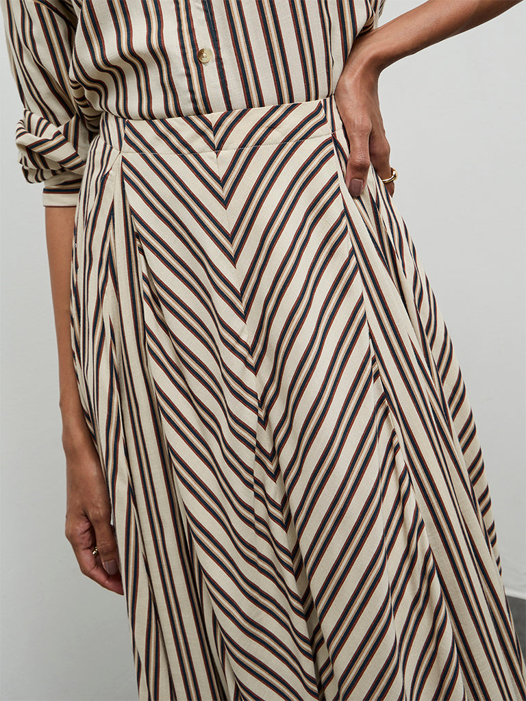 LOV Light Beige Chevron-Printed High-Rise Skirt