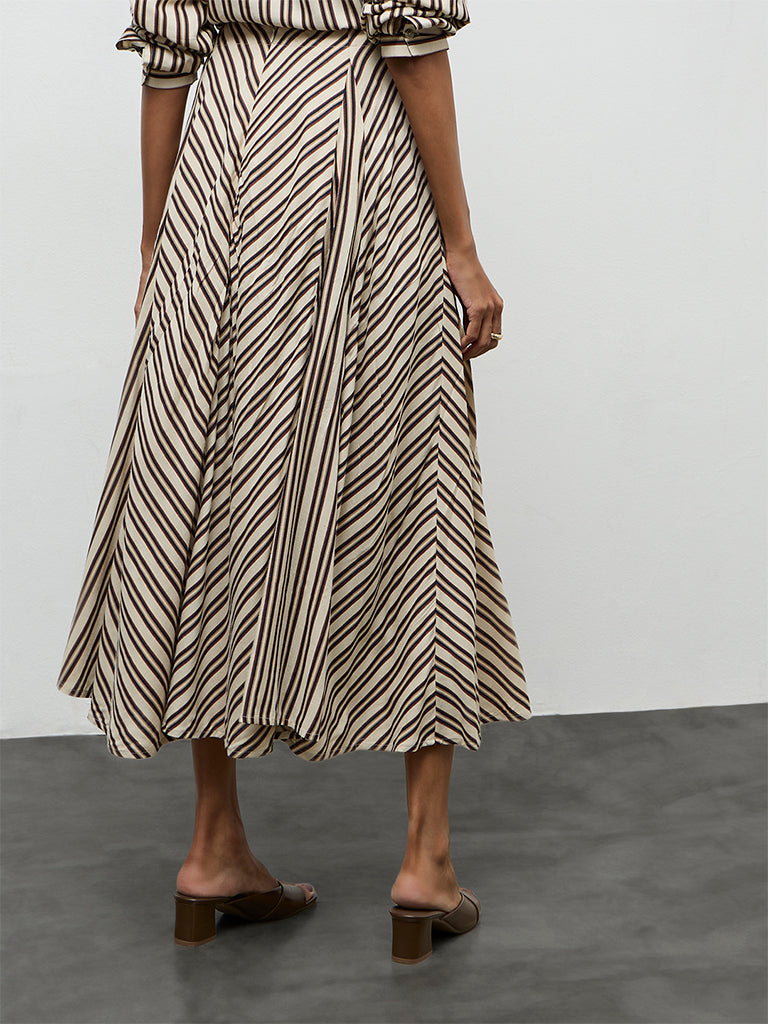 LOV Light Beige Chevron-Printed High-Rise Skirt
