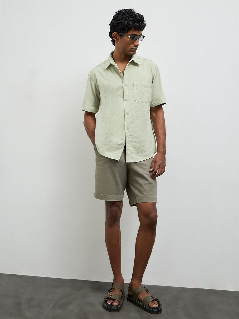 WES Casuals Sage Stripe Textured Relaxed-Fit Cotton Shirt