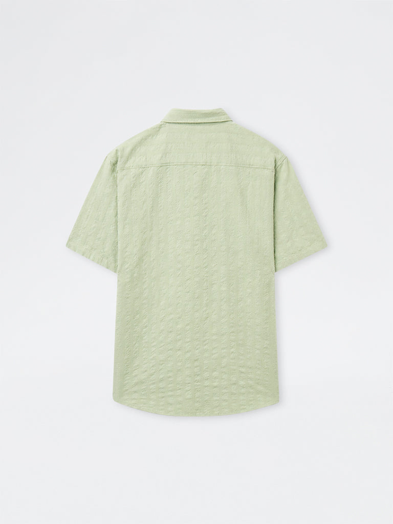 WES Casuals Sage Stripe Textured Relaxed-Fit Cotton Shirt