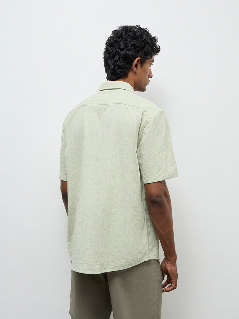 WES Casuals Sage Stripe Textured Relaxed-Fit Cotton Shirt