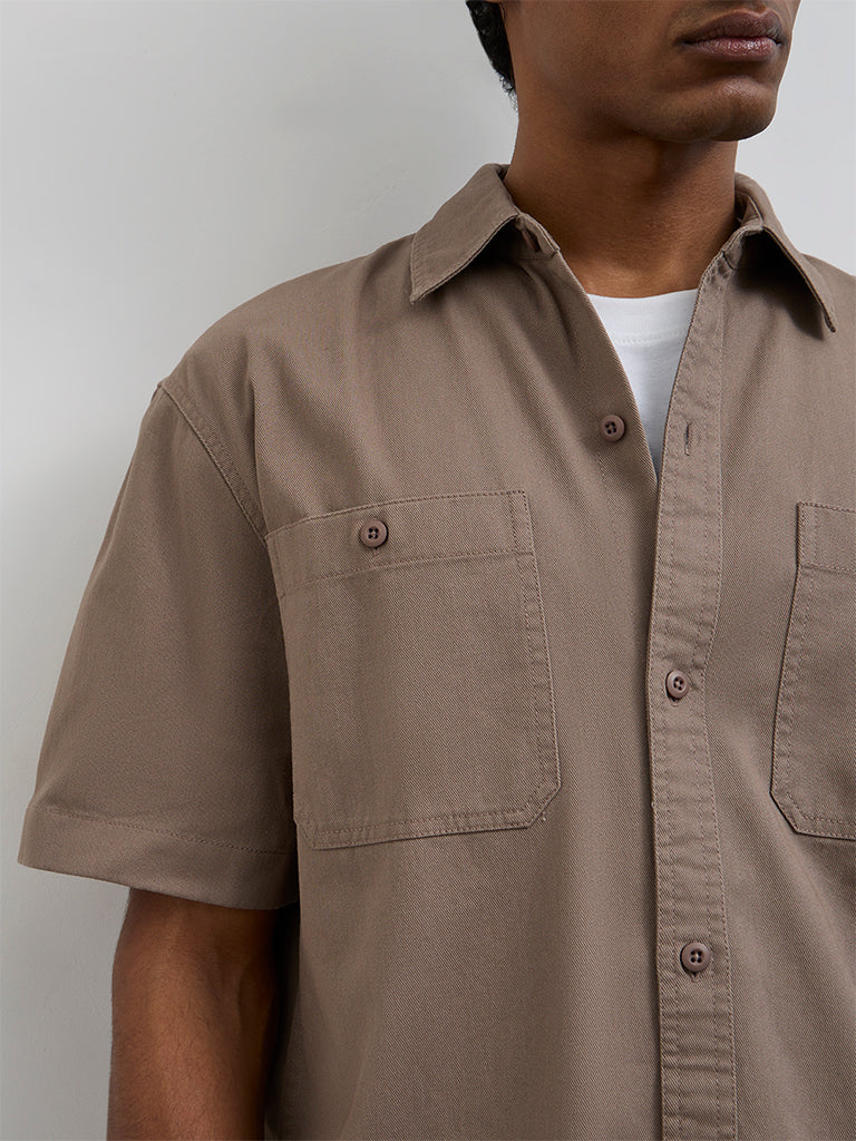 WES Casuals Brown Relaxed-Fit Cotton Shirt