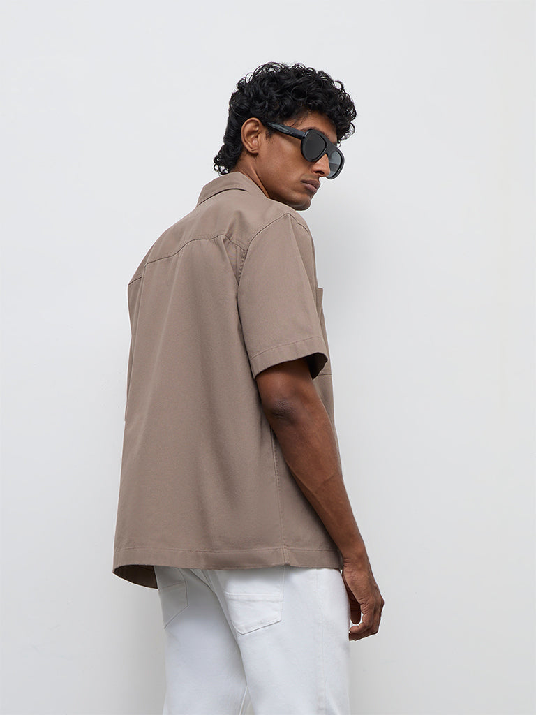 WES Casuals Brown Relaxed-Fit Cotton Shirt