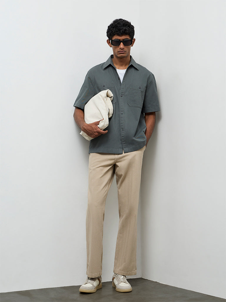 WES Casuals Dark Green Relaxed-Fit Cotton Shirt