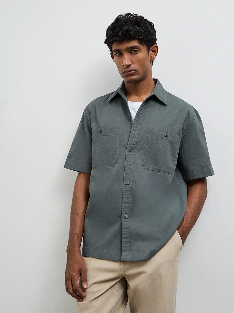 WES Casuals Dark Green Relaxed-Fit Cotton Shirt