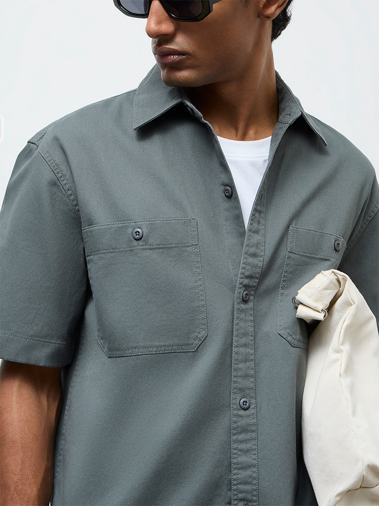 WES Casuals Dark Green Relaxed-Fit Cotton Shirt