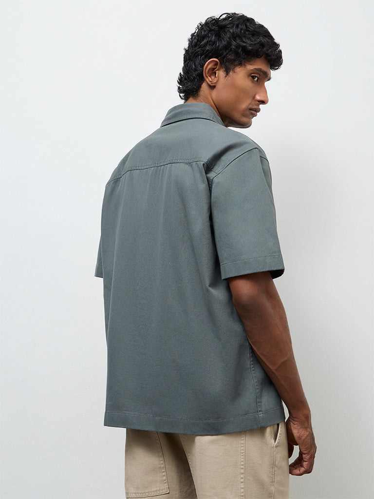 WES Casuals Dark Green Relaxed-Fit Cotton Shirt