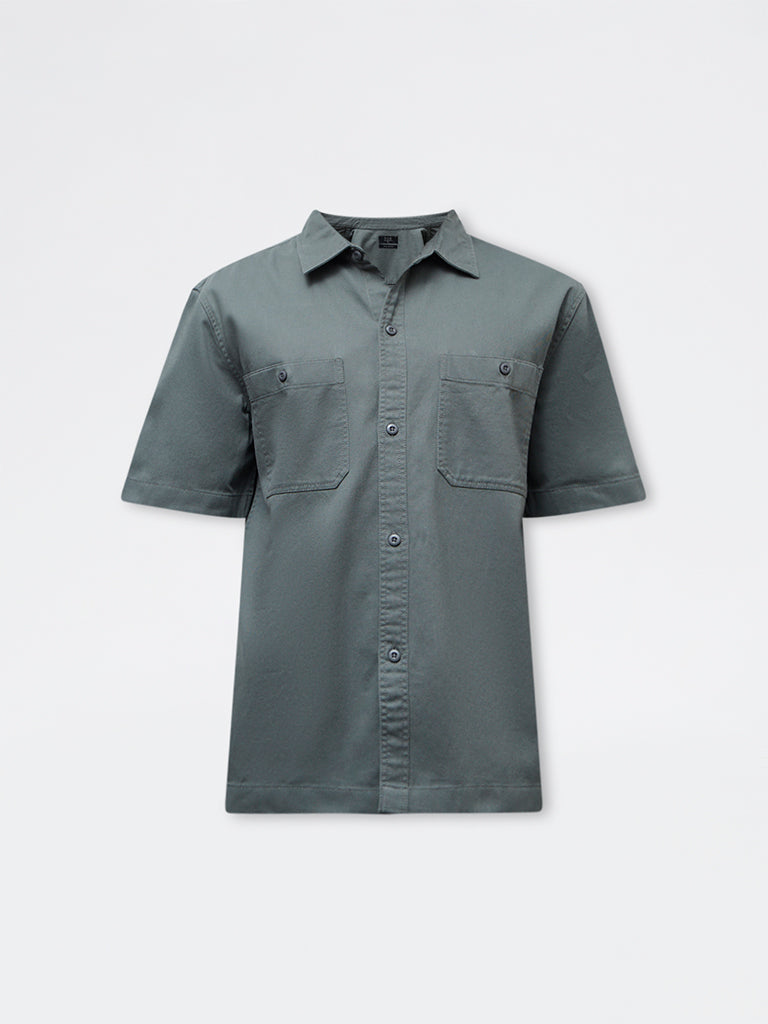 WES Casuals Dark Green Relaxed-Fit Cotton Shirt
