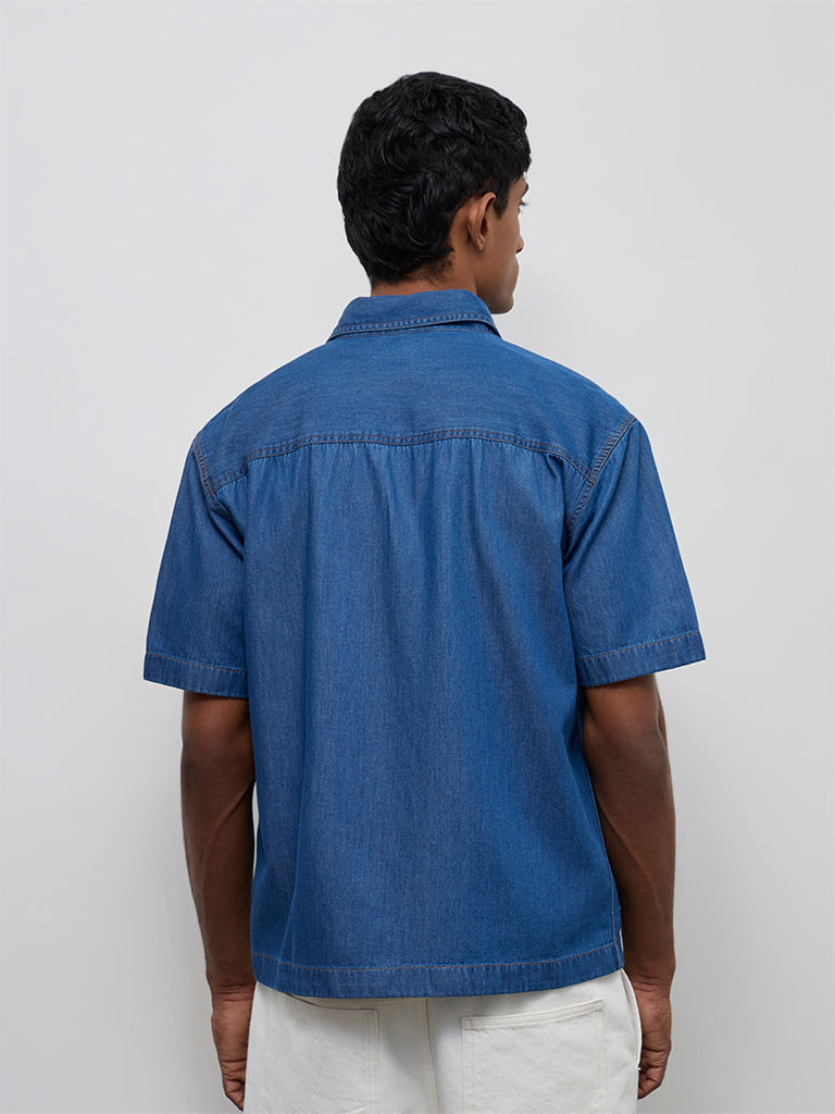 WES Casuals Indigo Relaxed-Fit Denim Shirt