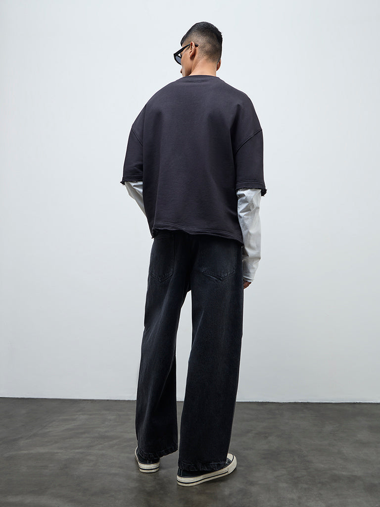 Nuon Charcoal Stud-Detailed Relaxed-Fit Mid-Rise Jeans