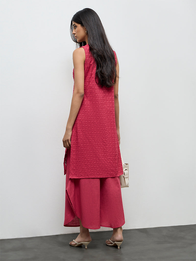 Utsa Pink Floral Embroidered Cotton A-Line Kurta