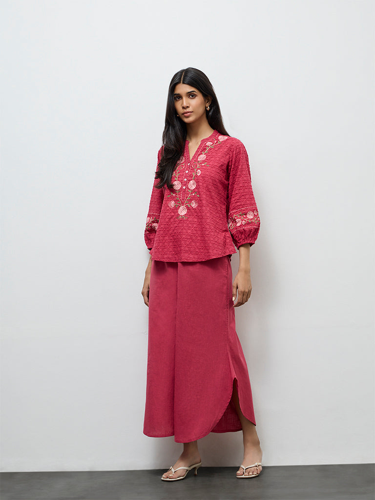Utsa Pink Floral Embroidered Cotton Tunic