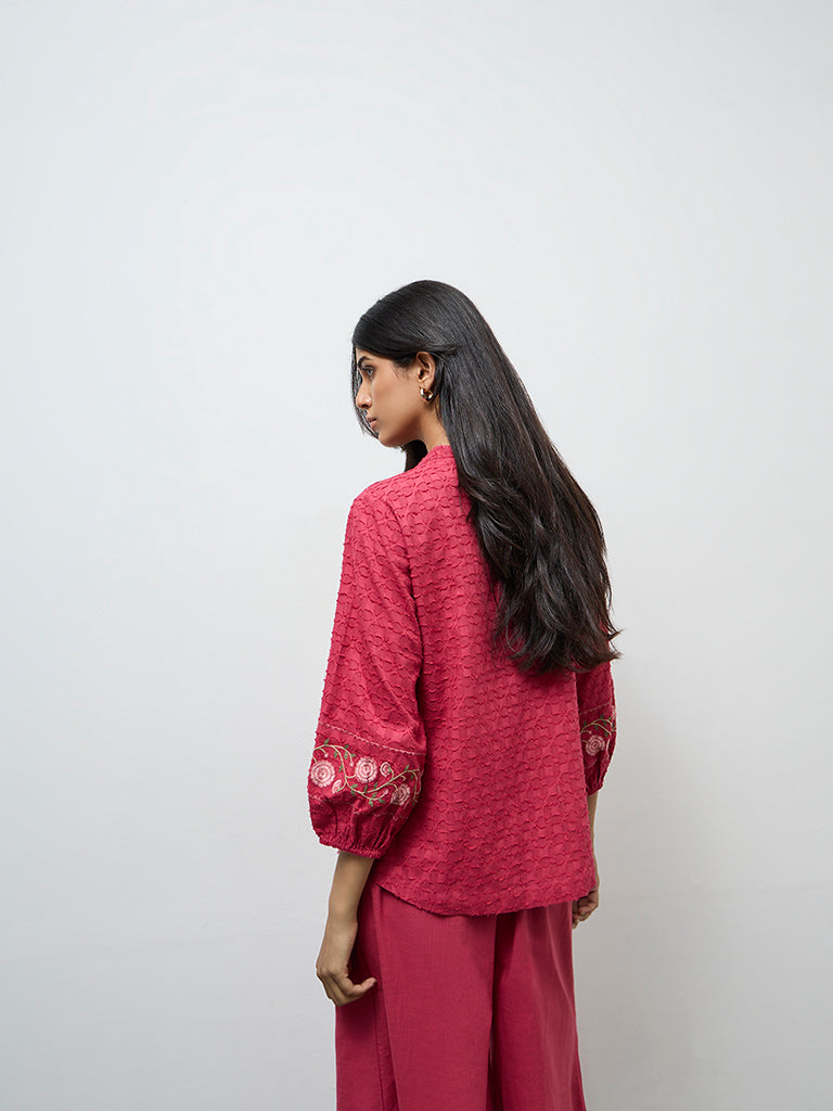 Utsa Pink Floral Embroidered Cotton Tunic