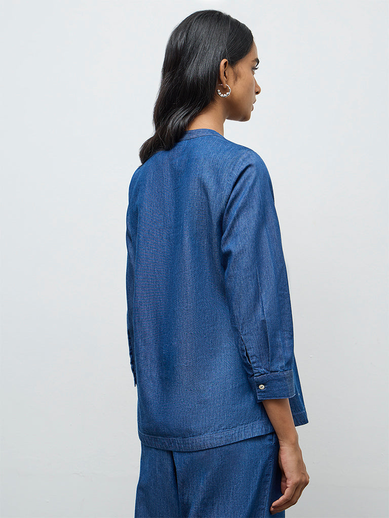 Utsa Blue Floral Embroidered Denim Tunic
