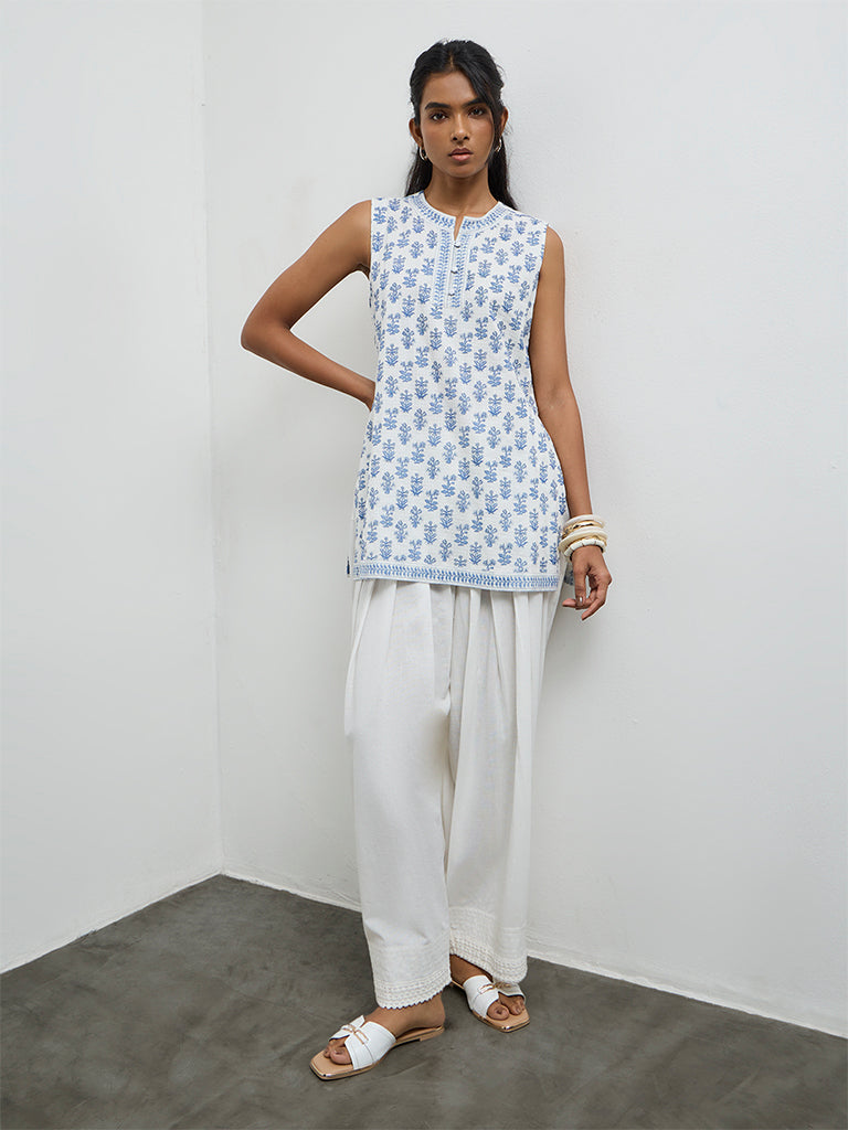 Utsa Navy Foliage Printed Cotton Kurti