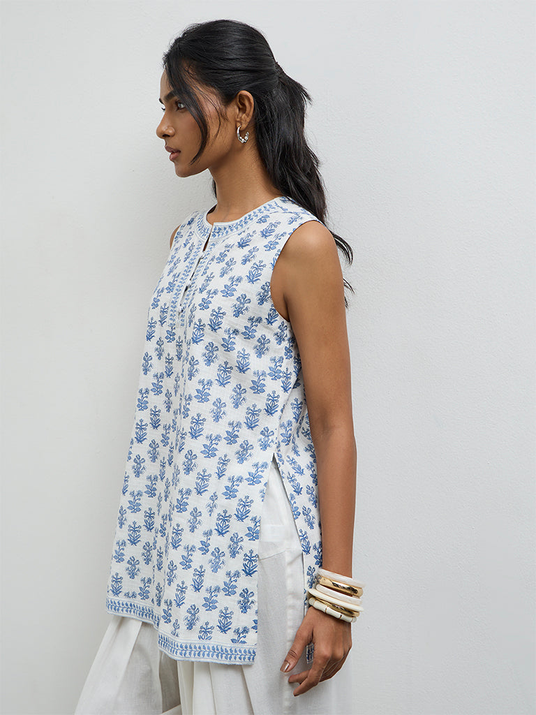 Utsa Navy Foliage Printed Cotton Kurti