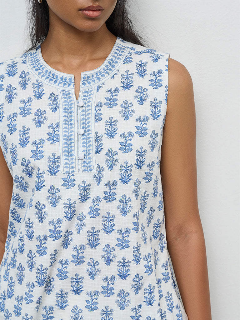 Utsa Navy Foliage Printed Cotton Kurti