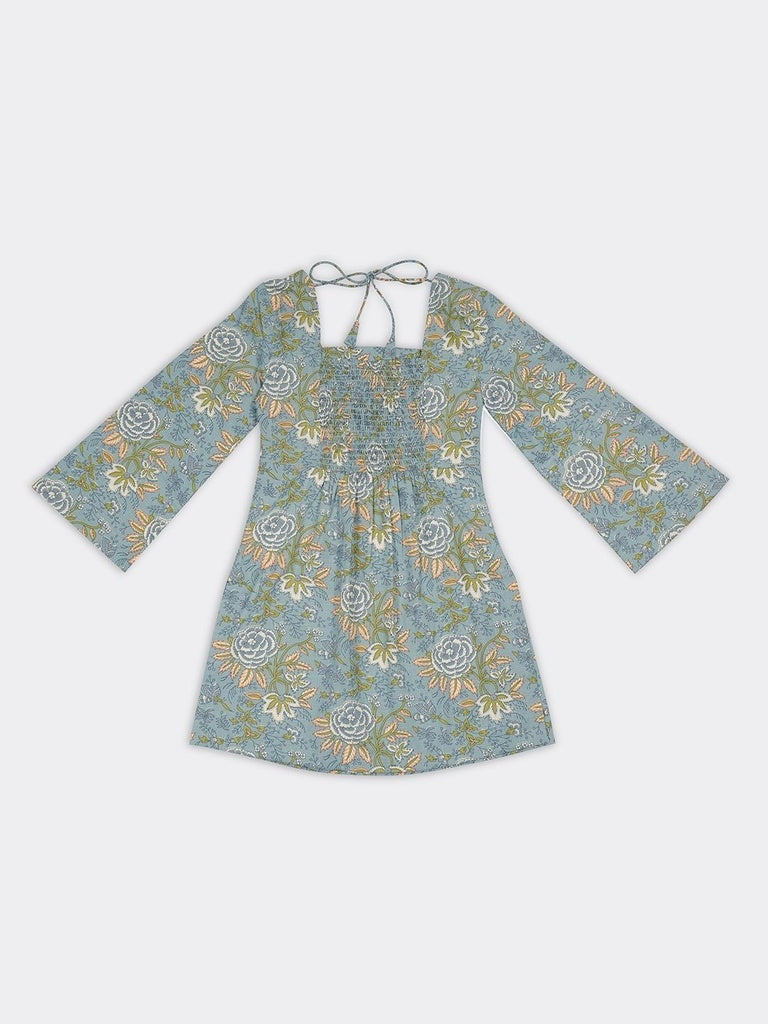 Utsa Blue Foliage Pattern Cotton Tunic