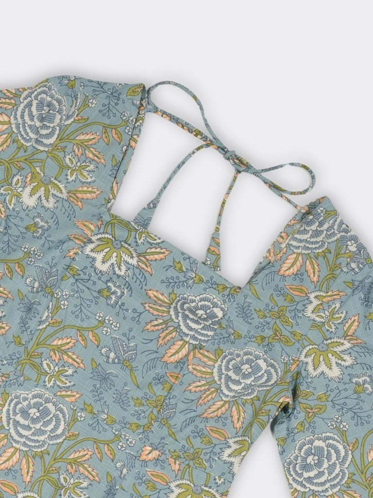 Utsa Blue Foliage Pattern Cotton Tunic