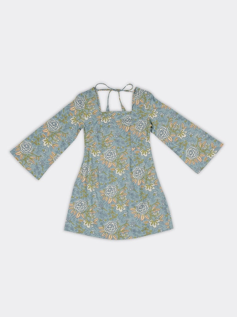 Utsa Blue Foliage Pattern Cotton Tunic