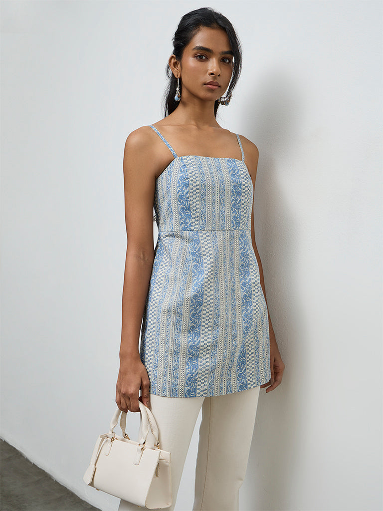 Utsa Indigo Botanical Design Cotton Kurti