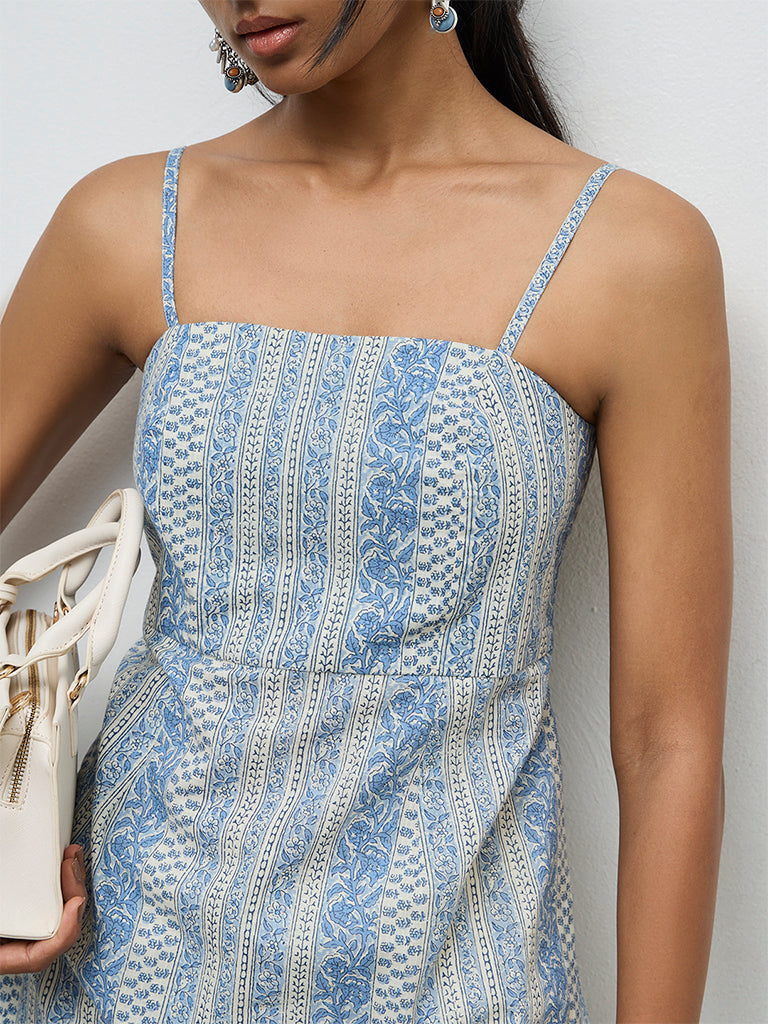 Utsa Indigo Botanical Design Cotton Kurti