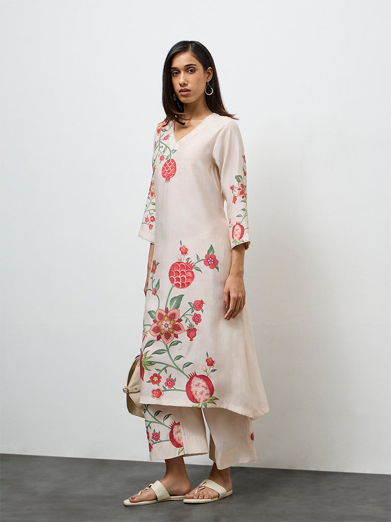 Utsa Light Beige Anar Printed Pants