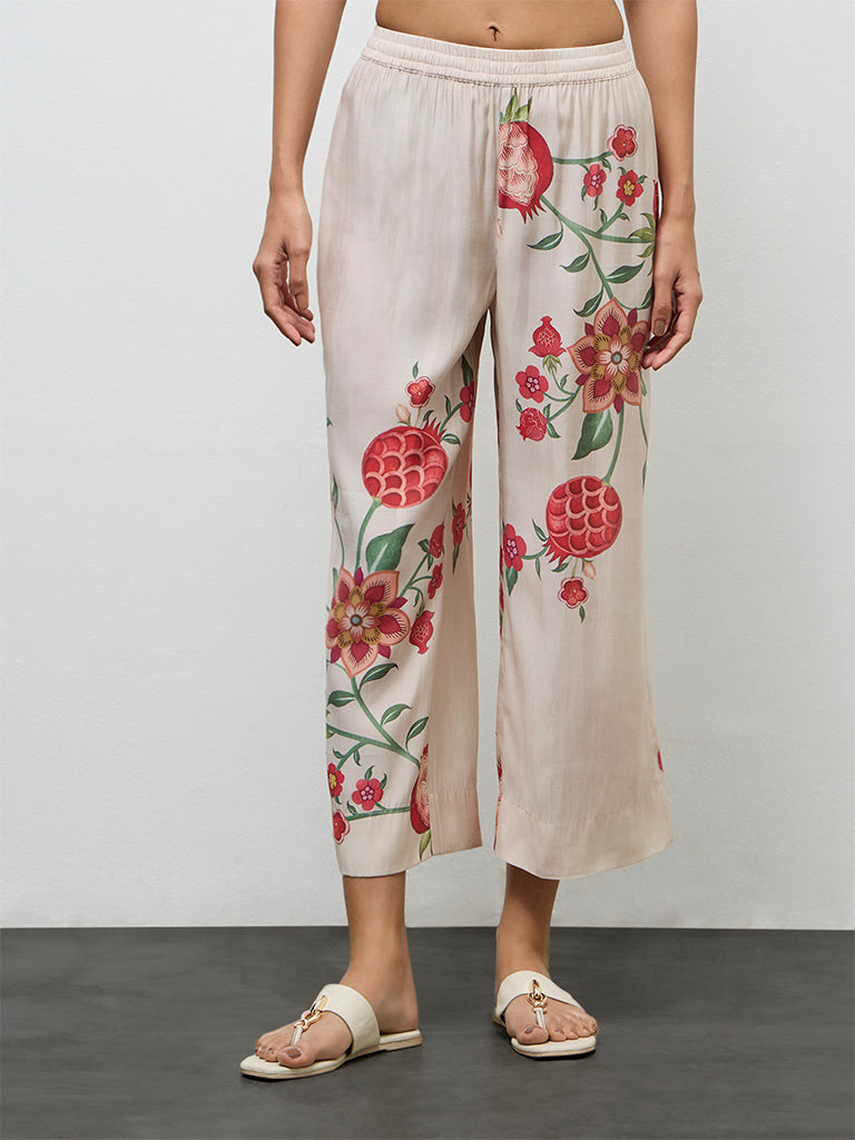 Utsa Light Beige Anar Printed Pants