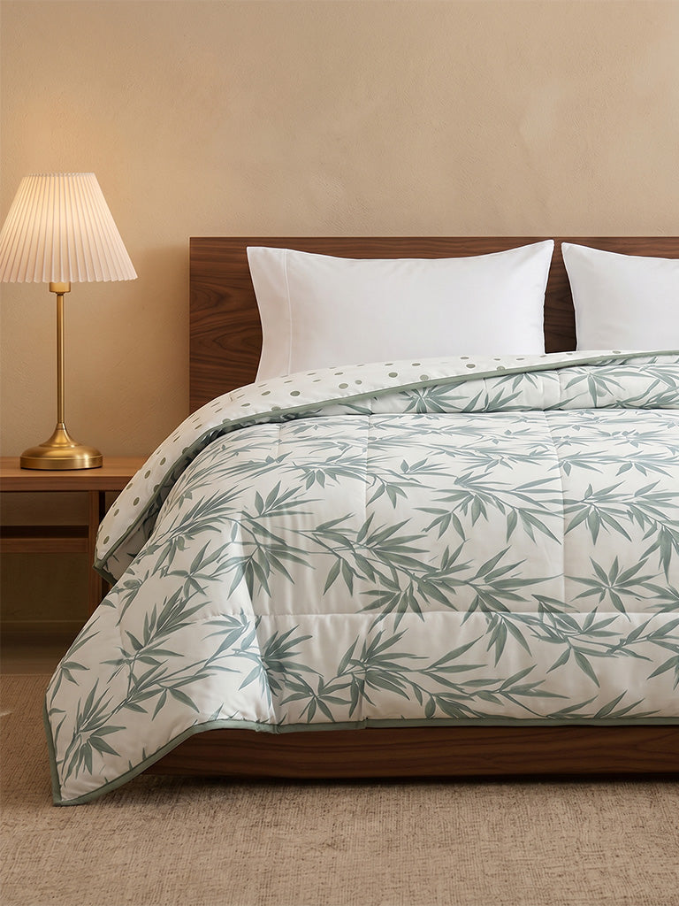 Westside Home Green Bamboo Leaf Reversible Single Bed Comforter