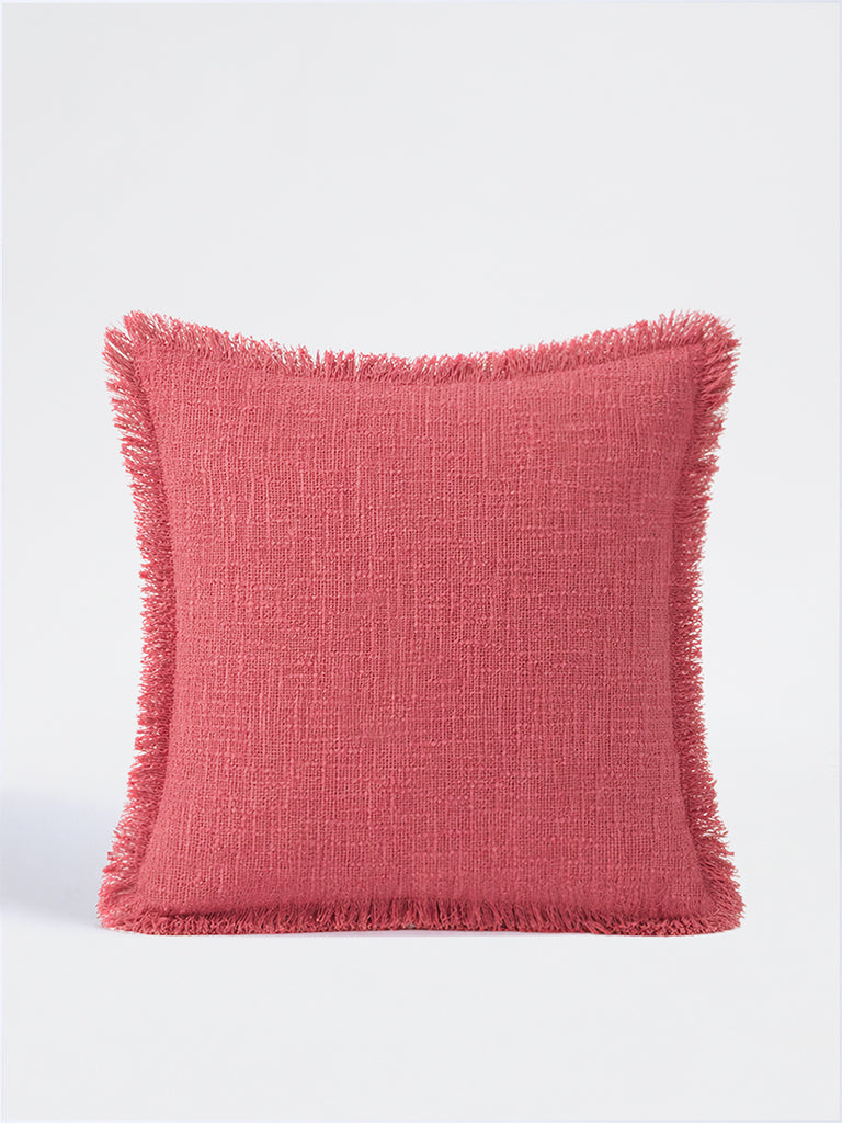 Westside Home Pink Textured Fringe-Detail Cushion Cover