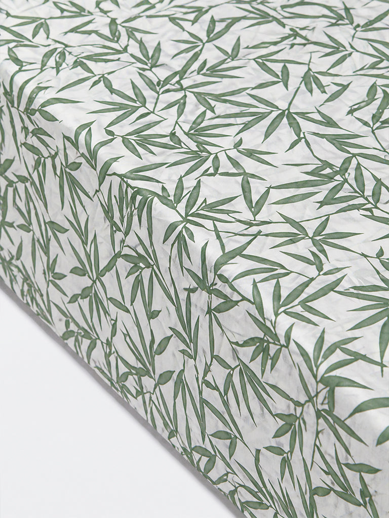 Westside Home Green Bamboo Leaf Printed Queen Bed Sheet Set