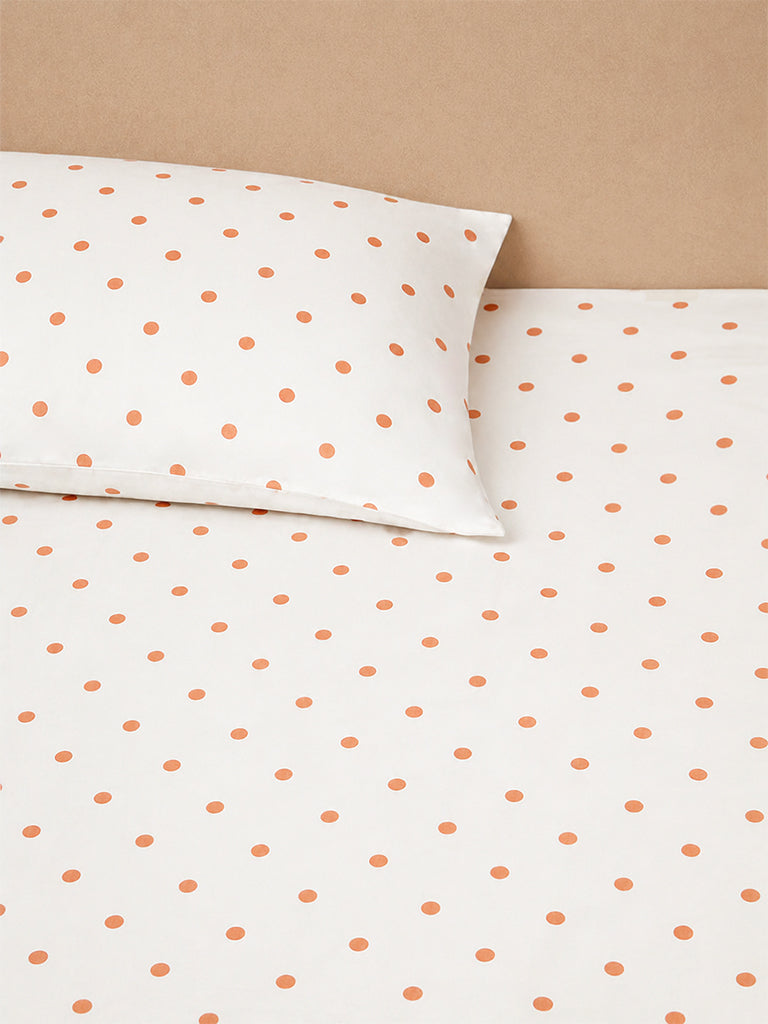 Westside Home Dusty Pink Polka Dot Printed Fitted Queen Bed Sheet Set