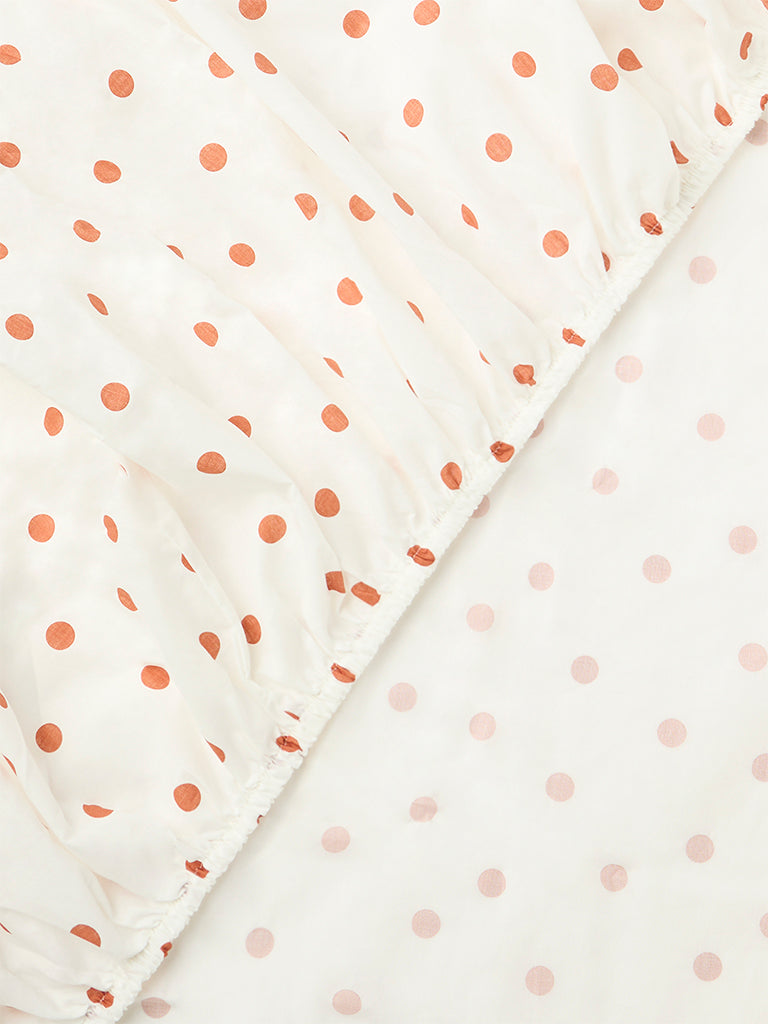 Westside Home Dusty Pink Polka Dot Printed Fitted Queen Bed Sheet Set