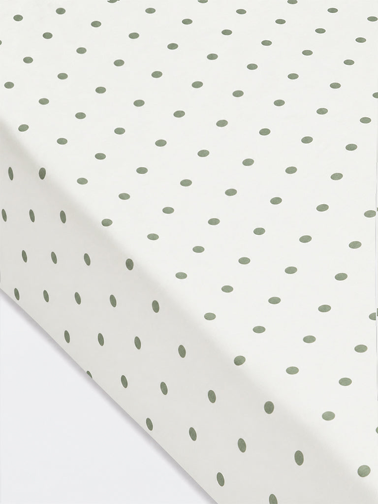 Westside Home Sage Polka Dot Printed Fitted Queen Bed Sheet Set